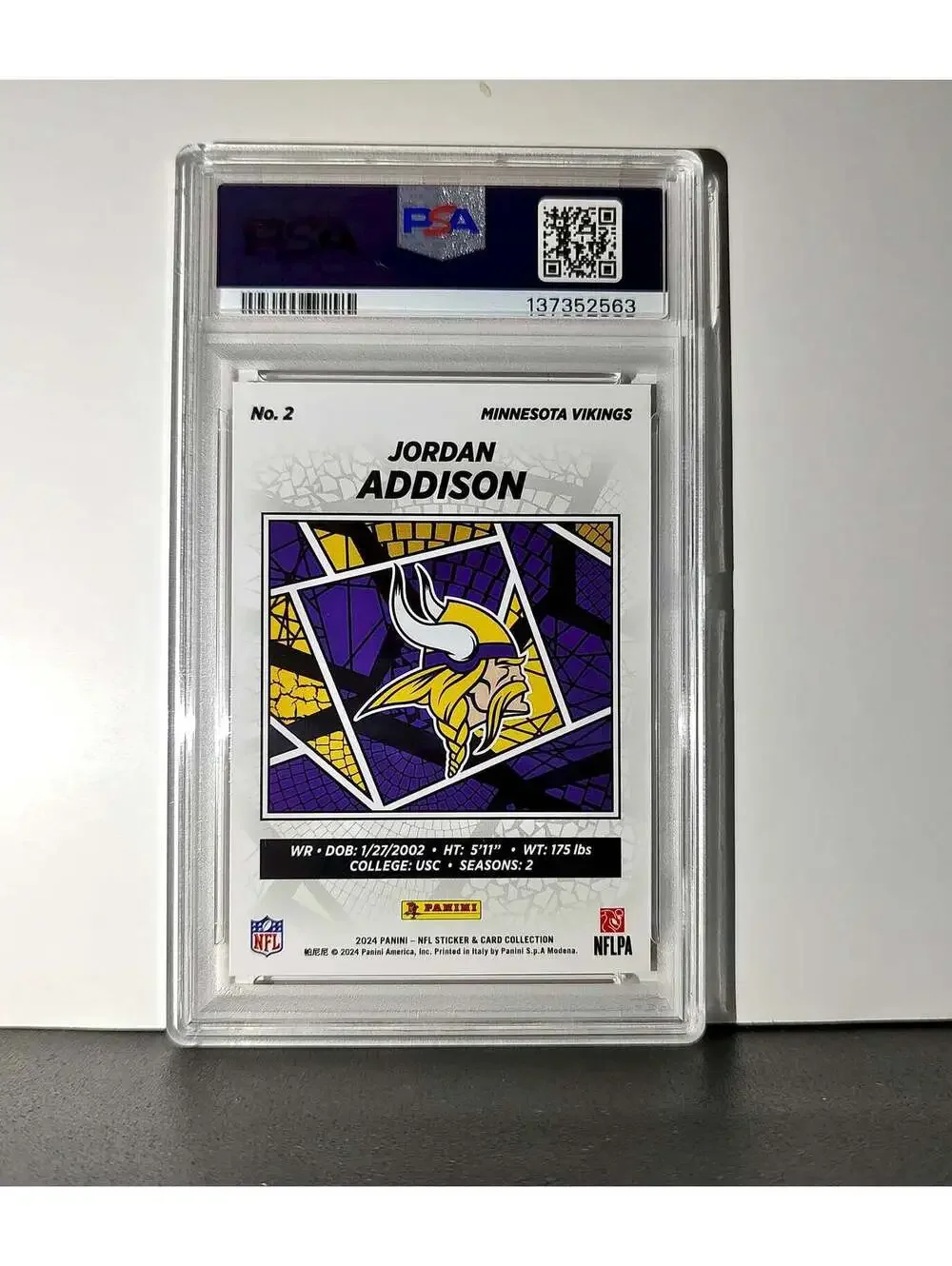 Jordan Addison 2024 Panini Sticker Collection 274/299 #2 Red Foil PSA 9 Mint